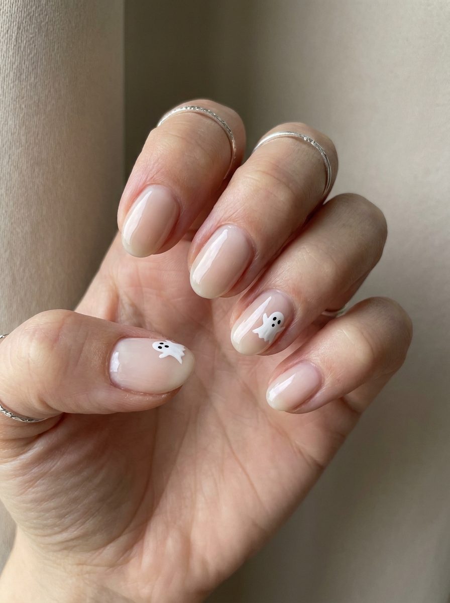 Minimal Ghost Nails als Halloween Nägel Inspiration 2026